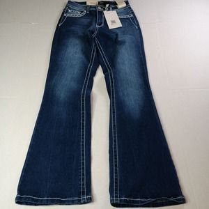 Rebel Jeans Women's 5/25x29 Blue Boot Cut Jeweled Embroidered Jeans